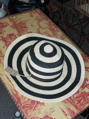 Sunlily Roll N Go Striped Wide Brim Sun Hat - Black & Natural
